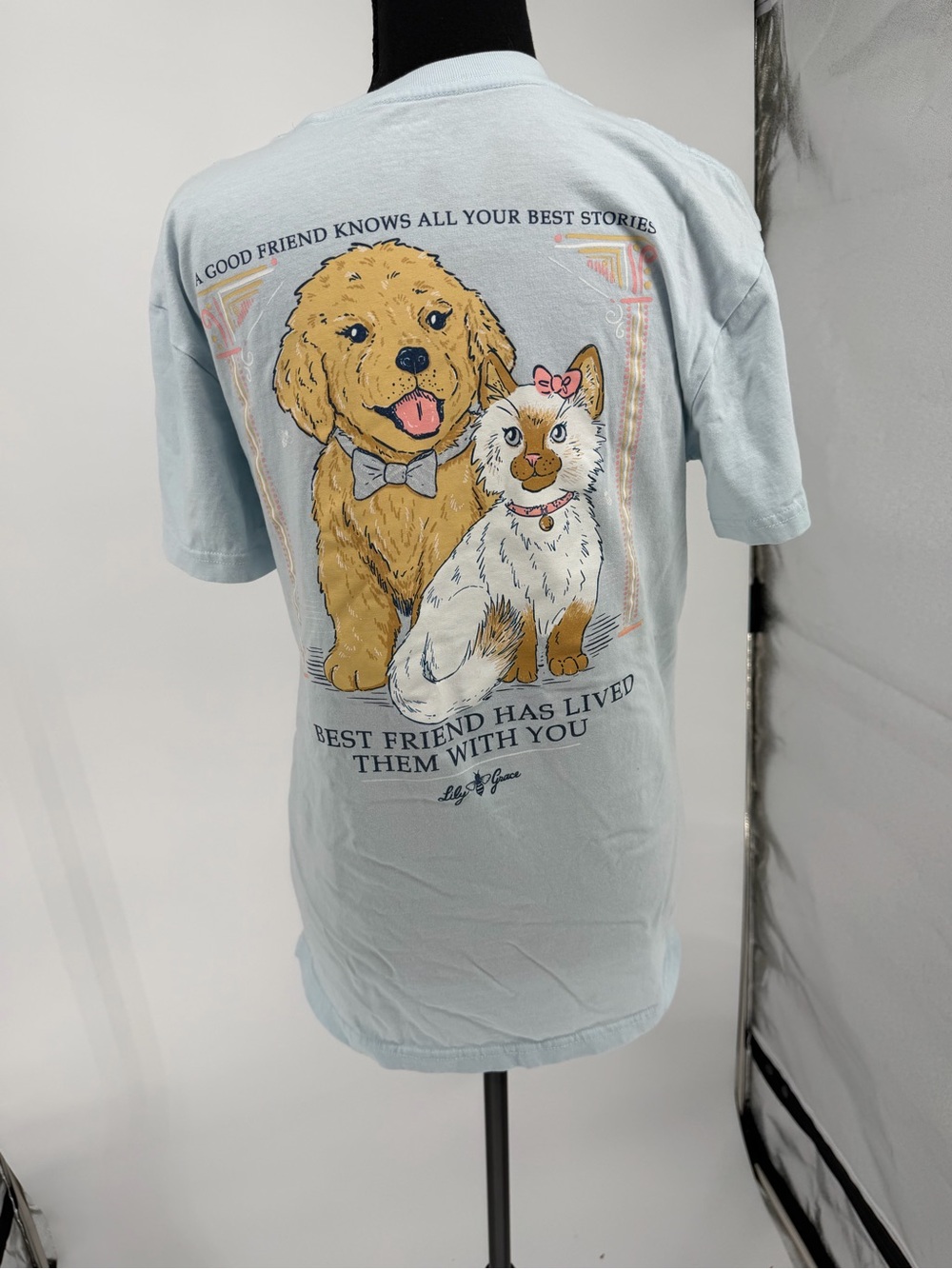Lily Grace Light Blue Short Sleeve Pocket Tee with back graphic - Picture 4 of 7